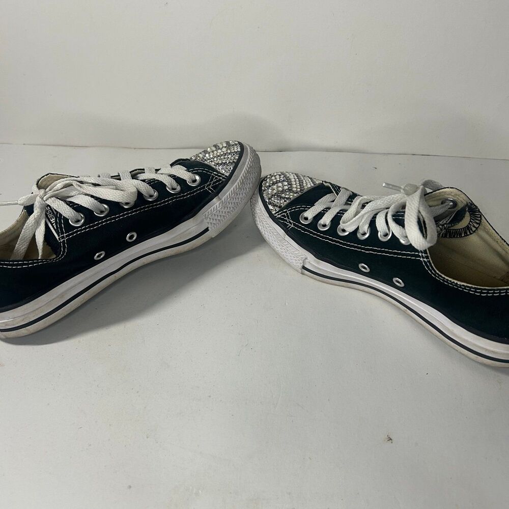Converse Chuck Taylor All Star Low Top Black Rhinestone Toe Sneakers Men 5 Women - Picture 7 of 8